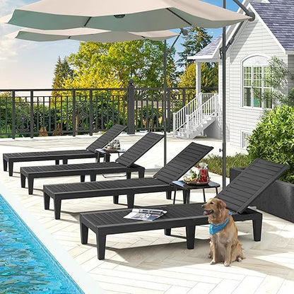 DWVO Outdoor Chaise Lounge, Pool Lounge Chair Set of 2 w/ 5-Level Backrest, Waterproof & Easy Assembly Patio Lounge Chair for Garden, Pool, and Beach (Black)