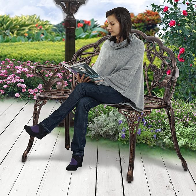 Patio Bench Garden Bench Bronze Park Bench Yard Furniture Cast Aluminum Rose Antique