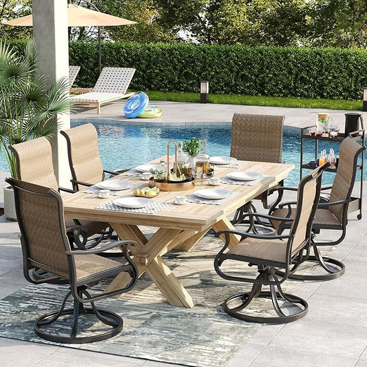 Patio Swivel Chairs Set of 6, Outdoor Dining Chairs with High Back, All-Weather Swivel Rocker Chair for Lawn, Porch or Garden
