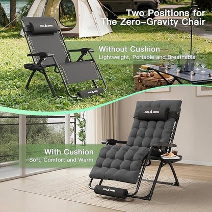 Amopatio Oversized Zero Gravity Chair, Reclining Camping Lounge Chair Upgraded Lock and Footrest, Cup Holder, Removable Cushion & Headrest Folding Patio Recliner for Indoor Outdoor