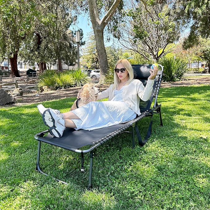 KingCamp Folding Outside Patio Lounge Chair Adjustable 5-Position Adults Reclining Folding Chaise with Pillow, for Patio, Pool, Beach, Sunbathing, Deck, Lawn,2 Packs, Black