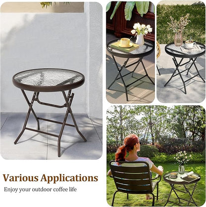 2 Pieces Outdoor Side Table - Small Patio End Table All Weather, Patio Furniture Sets and Outside Furniture for Pool, Balcony, Deck, Porch, Brown