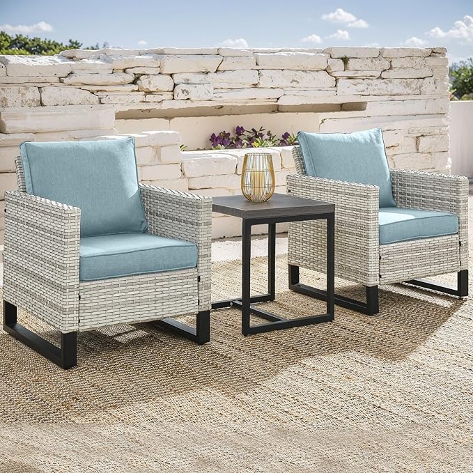 Wicker Outdoor Patio Chairs Set - 3 Piece Rattan Patio Furniture Bistro Chairs Set with Waterproof Wicker - Photo 1