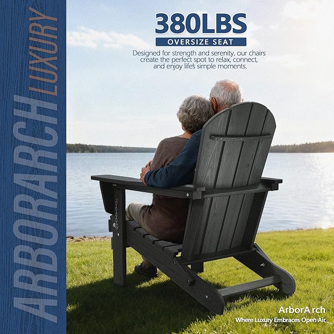 Outdoor Folding Adirondack Chair Set of 1 for Patio Fire Pit, Wooden Textured HDPE Adjustable Chairs with Cup Holder, Waterproof All Weather Resistant Plastic for Pool Lawn Garden Backyard(Grey)