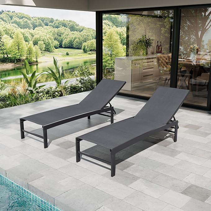 Crestlive Products Chaise Lounge Chair Outdoor Set of 2, Adjustable 5 Positions Pool Tanning Recliner - Photo 8