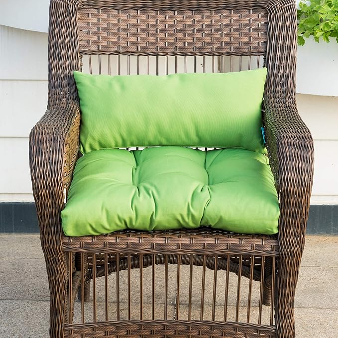 QILLOWAY Patio Cushions, 5 Piece Set - Outdoor Wicker Seat Cushions for Loveseat/Bench, All Weather, Green, Polyester Fill, Medium Firmness, Recyclable