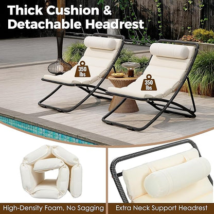 Outdoor Chaise Lounge Chair Set of 2, Patio Chaise Lounge Recliner, Poolside Chaise Lounge with Thick All-Weather Cushions for Patio, Deck and Backyard(D)