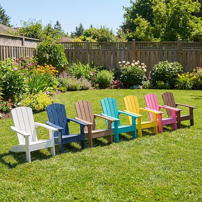 KOTEK Kids Adirondack Chair Set of 4, Plastic Toddler Lawn Chair with Ergonomic Seat, Wood-Grain Texture, Easy to Assemble, All-Weather Outdoor Kids Chairs for Patio, Garden, Backyard (Taupe)