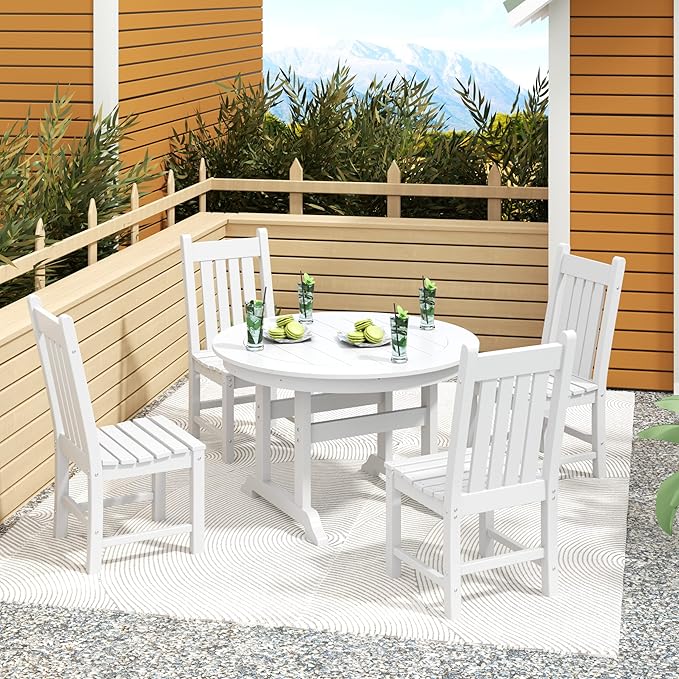 Costaelm Armless Outdoor Chair, Patio Adirondack Chair, HDPE Poly Lumber Waterproof Restaurant Bistro Kitchen Dining Chair for Outside Porch Backyard Garden, White