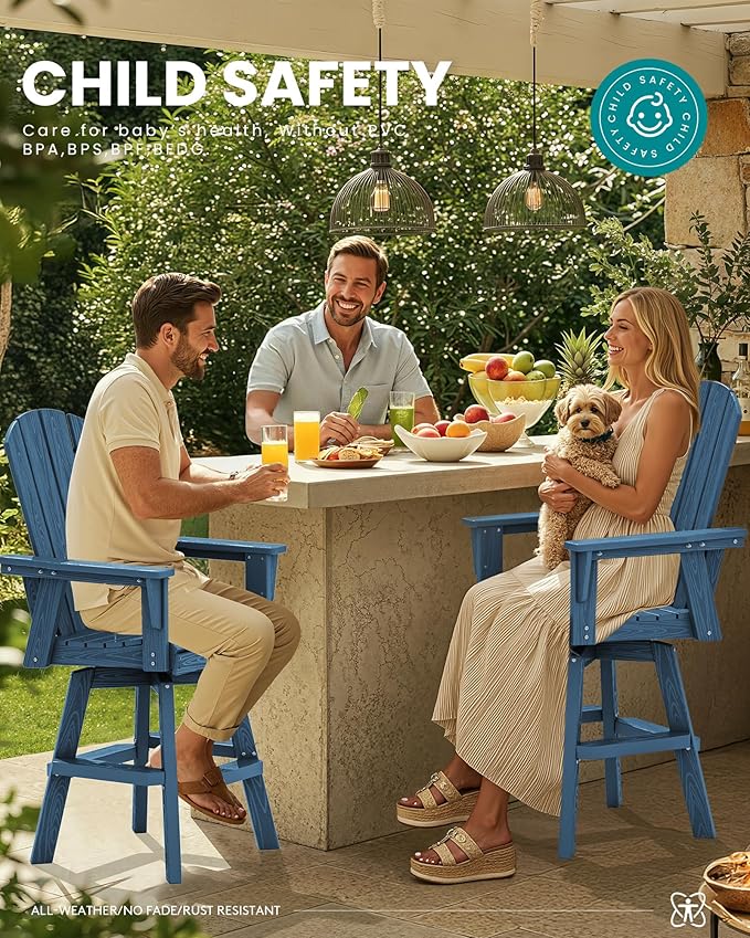 SERWALL 5-Piece Swivel Adirondack Bar Set, HDPE Swivel Bar Height Chairs Set of 4 with Bar Table - Photo 5