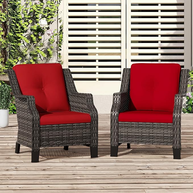 Patio Wicker Chairs Set of 2, Outdoor PE Conversation Bistro Chair Set with Cushions for Garden, Backyard - Photo 1