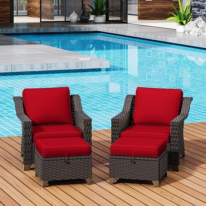 4 Pieces Patio Conversation Furniture Set - 2 Chairs with Ottomans Set of 2 - Photo 5