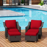 4 Pieces Patio Conversation Furniture Set - 2 Chairs with Ottomans Set of 2 - Photo 5