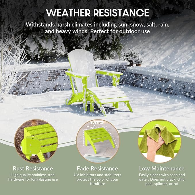 WestinTrends Outdoor Patio Adirondack Ottoman Foot Rest, All Weather Poly Lumber Foot Stool for Adirondack Chair, Widely Used for Outside Porch Pool Lawn Backyard, Lime