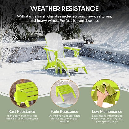 WestinTrends Outdoor Patio Adirondack Ottoman Foot Rest, All Weather Poly Lumber Foot Stool for Adirondack Chair, Widely Used for Outside Porch Pool Lawn Backyard, Lime