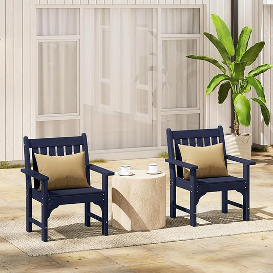 Costaelm Outdoor Dining Chairs with Arms Set of 2, Patio HDPE Garden Dining Table Chair, Poly Lumber Waterproof Restaurant Bistro Farmhouse Chairs for Outside Porch Backyard, Navy Blue