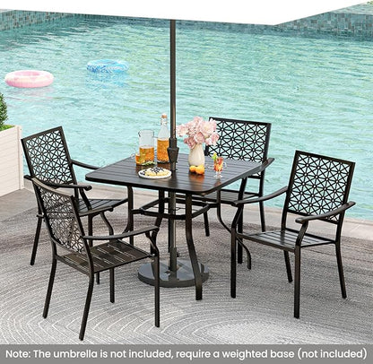 Tangkula 37” Outdoor Dining Table for 4, Square Patio Bistro Dining Table with 1.57” Umbrella Hole and Metal Frame, Outdoor Patio Table for Balcony, Garden and Backyard
