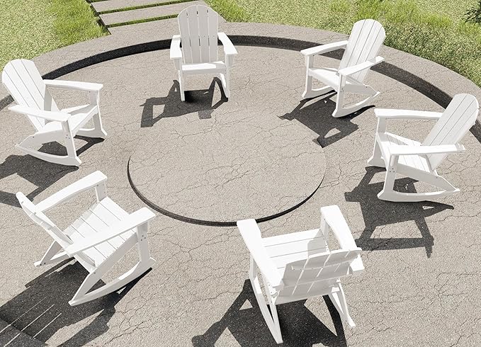 SERWALL Outdoor Adirondack Rocking Chairs Set of 6, All-Weather HDPE Adirondack Rocker Chair, Front Porch Rocker Chairs for Patio Lawn Porch Deck, White