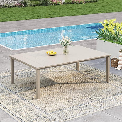 VICLLAX Outdoor Patio Dining Table for 6, 63" Rectangle Dining Table with Umbrella Hole for Porch, Backyard, Garden, Deck, Sandshell