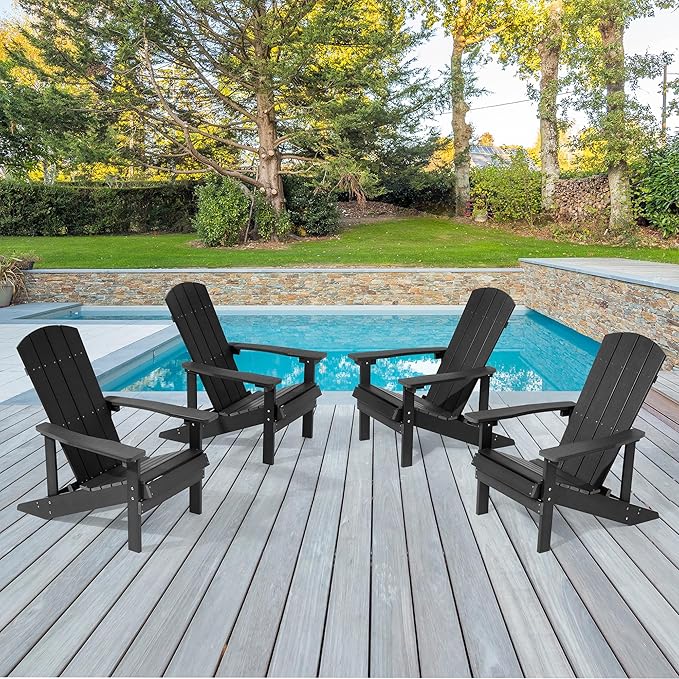 Adirondack Chairs, Plastic Adirondack Chairs Set of 4, All-Weather Resistant, Widely Used in Outdoor, Fire Pit, Deck, Outside, Garden
