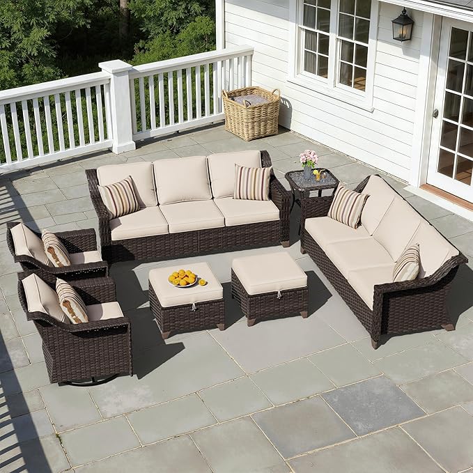 7 Pieces Patio Conversation Furniture Set - 2 Sofas, 2 Ottomans, 2 Swivel Chairs, 1 Side Table - Photo 1