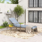 Outdoor Lounge Chair with Armrest, Patio Aluminum Chaise Lounge Set of 2, Adjustable Backrest with Rope Design - Photo 1