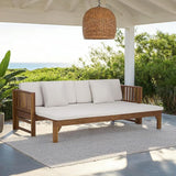SAFAVIEH Outdoor Patio Furniture Collection - Napoli Brown & Cream Solid Wood Bench Convertible Daybed with Cushions - Photo 10
