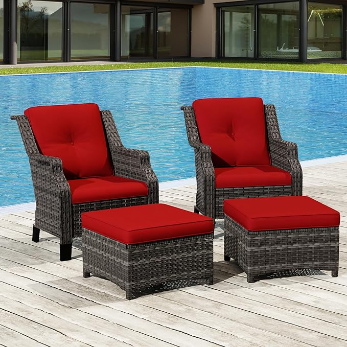 Wicker Patio Furniture Set - 4 Piece Rattan Outdoor Conversation Sets with 2 Wicker Patio Chairs, 2 Ottomans for Garden - Photo 6