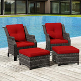 Wicker Patio Furniture Set - 4 Piece Rattan Outdoor Conversation Sets with 2 Wicker Patio Chairs, 2 Ottomans for Garden - Photo 6
