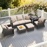 6 Pieces Patio Conversation Furniture Set - 1 Sofa, 2 Armchairs, 2 Ottomans, 1 Side Table - Photo 1