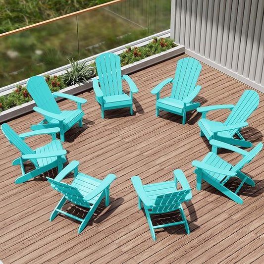 YEFU Adirondack Chairs Set of 8: Plastic Adirondack Chairs - Patio Chairs with Wood Texture - Outdoor Chair HIPS - Lawn Fire Pit Deck Porch Garden Chairs for Adults (Aruba)