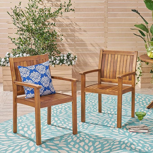 Christopher Knight Home Teague Outdoor Acacia Wood Dining Chairs (Set of 2), Teak Finish