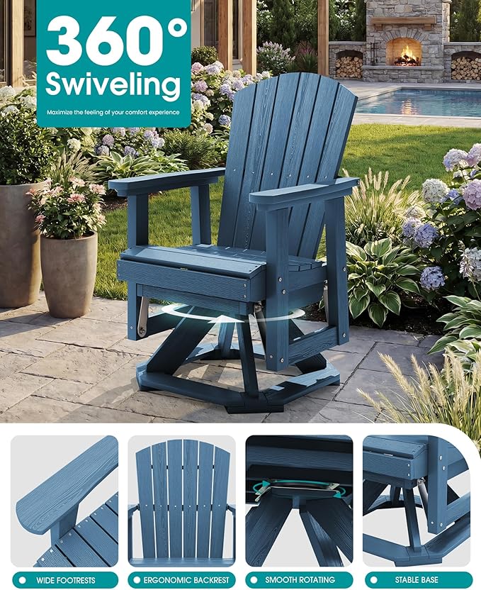 SERWALL Adirondack Swivel Glider Chair, HDPE Patio Glider Set of 2, All-Weather Glider Chair for Porch, Balcony - Photo 5