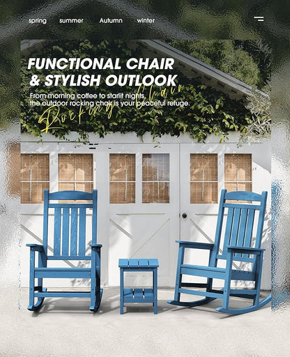 KINGYES HDPE Patio Rocking Chair Set of 4, Outdoor Rocking Chairs Porch Rocker for Adults, Navy