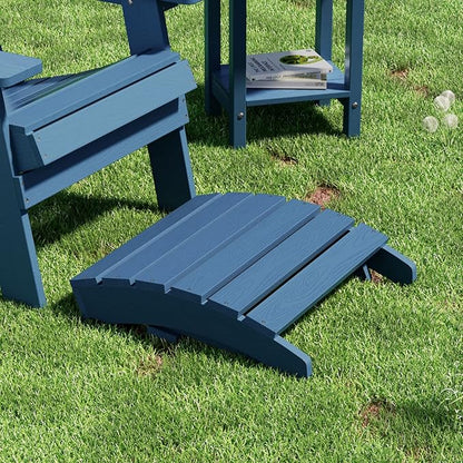 MXIMU Folding Adirondack Ottoman Set of 4: HIPS Plastic Outdoor Footrest Easy Assembly - All Weather Foot Stool Foot Rest for Adirondack Chair Use in Patio Garden Backyard Pool (Navy)