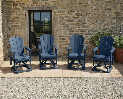 HDPE Swivel Glider Chair Outdoor, Weather Resistant Adirondack Outside Rocking Chair, Wooden Textured Outdoor Swivel Chair Set of 4 for Porch, Balcony, Poolside, Backyard (Navy Blue)