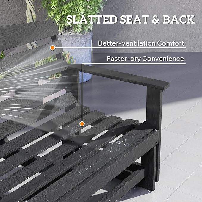 Outsunny 2-Person Outdoor Glider Bench Patio Double Swing Rocking Chair Loveseat w/Slatted HDPE Frame for Backyard - Photo 7