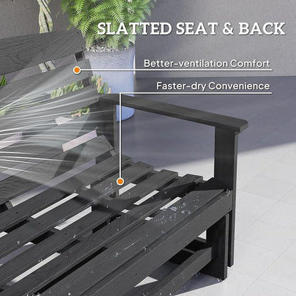 Outsunny 2-Person Outdoor Glider Bench Patio Double Swing Rocking Chair Loveseat w/Slatted HDPE Frame for Backyard Garden Porch, Distressed Black