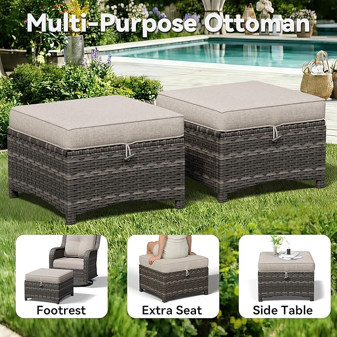 5 Piece Outdoor Wicker Patio Furniture Set, Patio Chairs Set with Thickened Olefin Cushions, High Back and Deep Seating - Photo 7