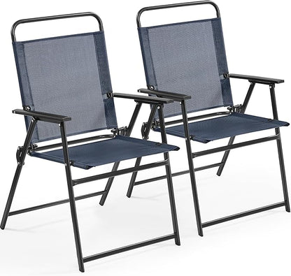 Yaheetech Outdoor Patio Chairs Set of 2, Folding Patio Chairs with Metal Frame, Armrests, Portable Dining Chairs for Camping, Lawn, Garden and Porch, Navy Blue