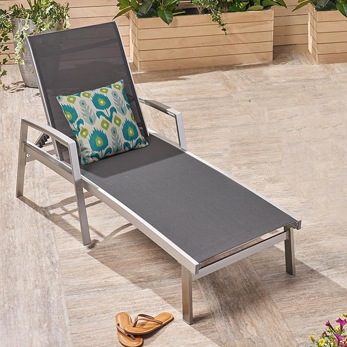 Christopher Knight Home Patio Aluminum Chaise Lounge, Adjustable Mesh Chaise Lounge, 5 Position Backrest Recliner - Photo 1