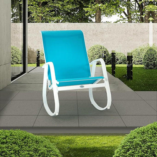Kozyard Outdoor Patio Rocking Sling Chair, Powder Coated Aluminum Frame, Weather Resistant and Breathable Mesh Fabric for Patio, Porch, Yard, Garden (Blue, Chair)