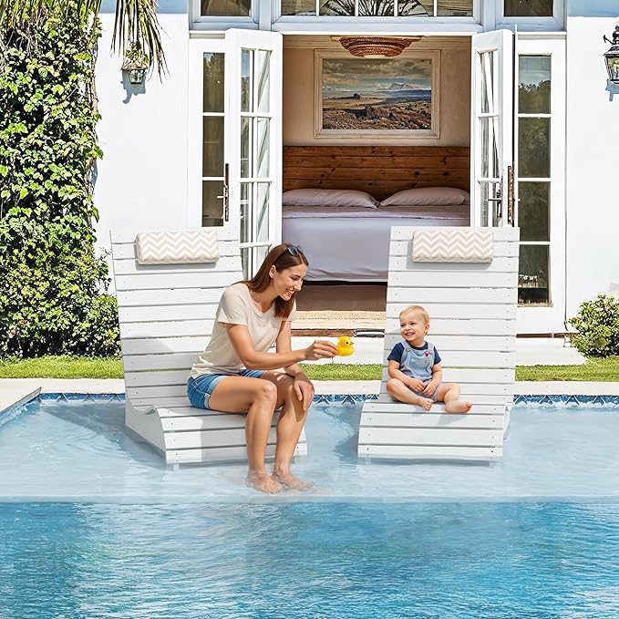 HDPS Pool Lounge Chairs Set of 2, Use in Pools Lounge Chairs up to 10-Inches of Water, Chaise Chairs with Headrest, Lounge Chair Outdoor, Fade-Resistant Pool Lounger for Deck