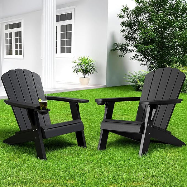 NUNU LAB Outdoor Adirondack Chairs Set of 2, Plastic Adirondack Chair with Cup Holder, Weather Resistant Patio Chairs - Photo 1