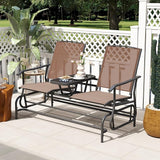 Tangkula 2 Person Swing Glider Chair, Patio Rocking Loveseat w/Center Tempered Glass Table - Photo 4