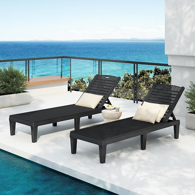 Outdoor Chaise Lounge Chair Set of 2 with 5 Position Adjustable Backrest, Water-Resistant Tanning Chair Recliner - Photo 1