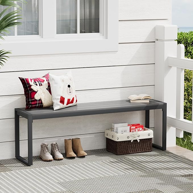 Outdoor Patio Backless Bench Set of 2, 53.2" All-Weather Long Metal Garden Bench Seat for Backyard, Porch,Lawn, Grey