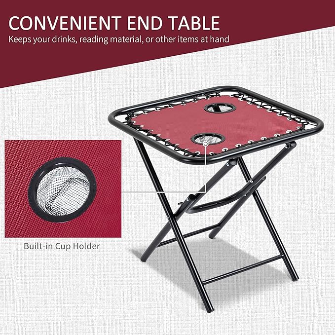 Outsunny Zero Gravity Chair Set with Side Table, Folding Reclining Chair with Cupholders & Pillows, Adjustable Lounge Chairs for Pool, Backyard, Lawn, Beach, Wine Red