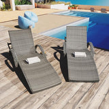80'' Outdoor Wicker Chaise Lounge Chairs Set of 6, Patio Rattan Reclining Chair with Pull-Out Side Table - Photo 2