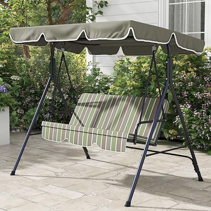 Outsunny 3-Seat Outdoor Patio Swing Chair with Removable Cushion, Steel Frame Stand and Adjustable Tilt Canopy for Patio - Photo 1